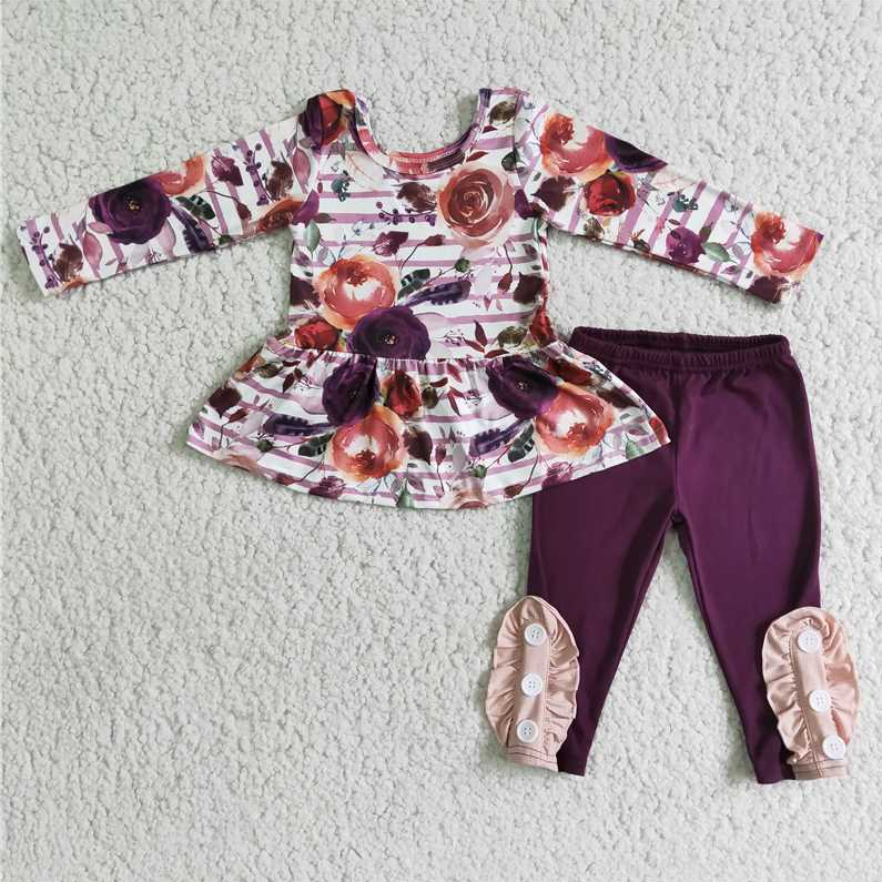 6 B6-3  girls clothing long sleeve long pants  baby girl outfit milk silk cartoon print