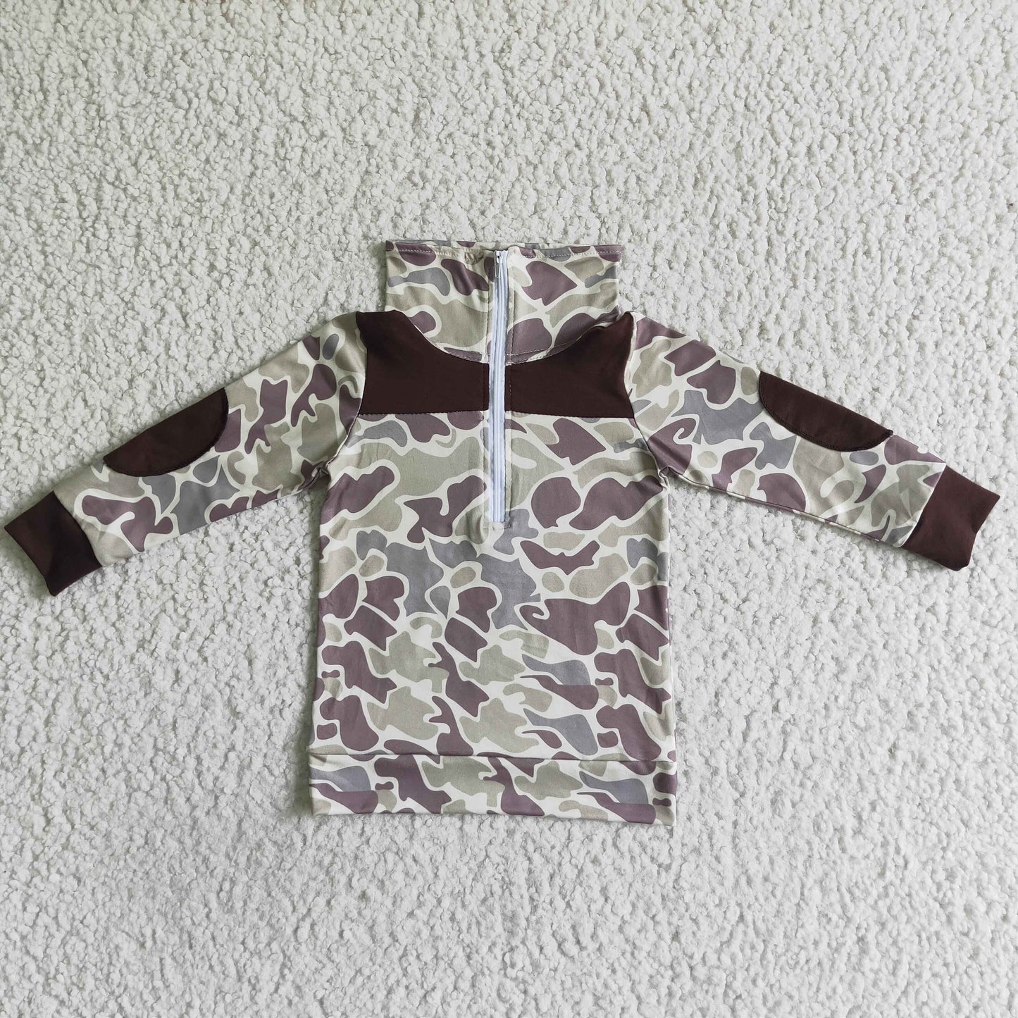 BT0029 Boys  Long Sleeve Top Cartoon Print Milk Silk Boys Camo Zip Long Sleeve Top