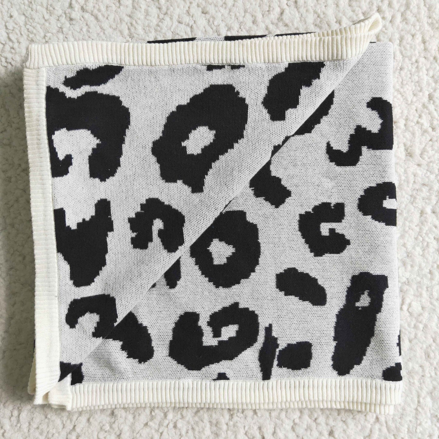 BL0023 Leopard Print Baby Blanket Fur Black And White Baby Blanket