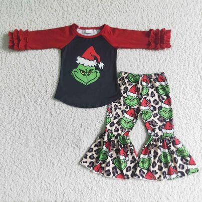 GLP0010 girls christmas outfit long sleeve and long pants cartoon print