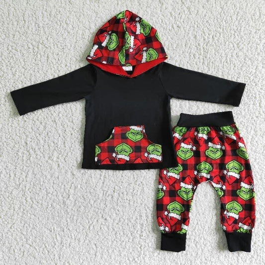 boys christmas outfit long sleeve and long pants cartoon print