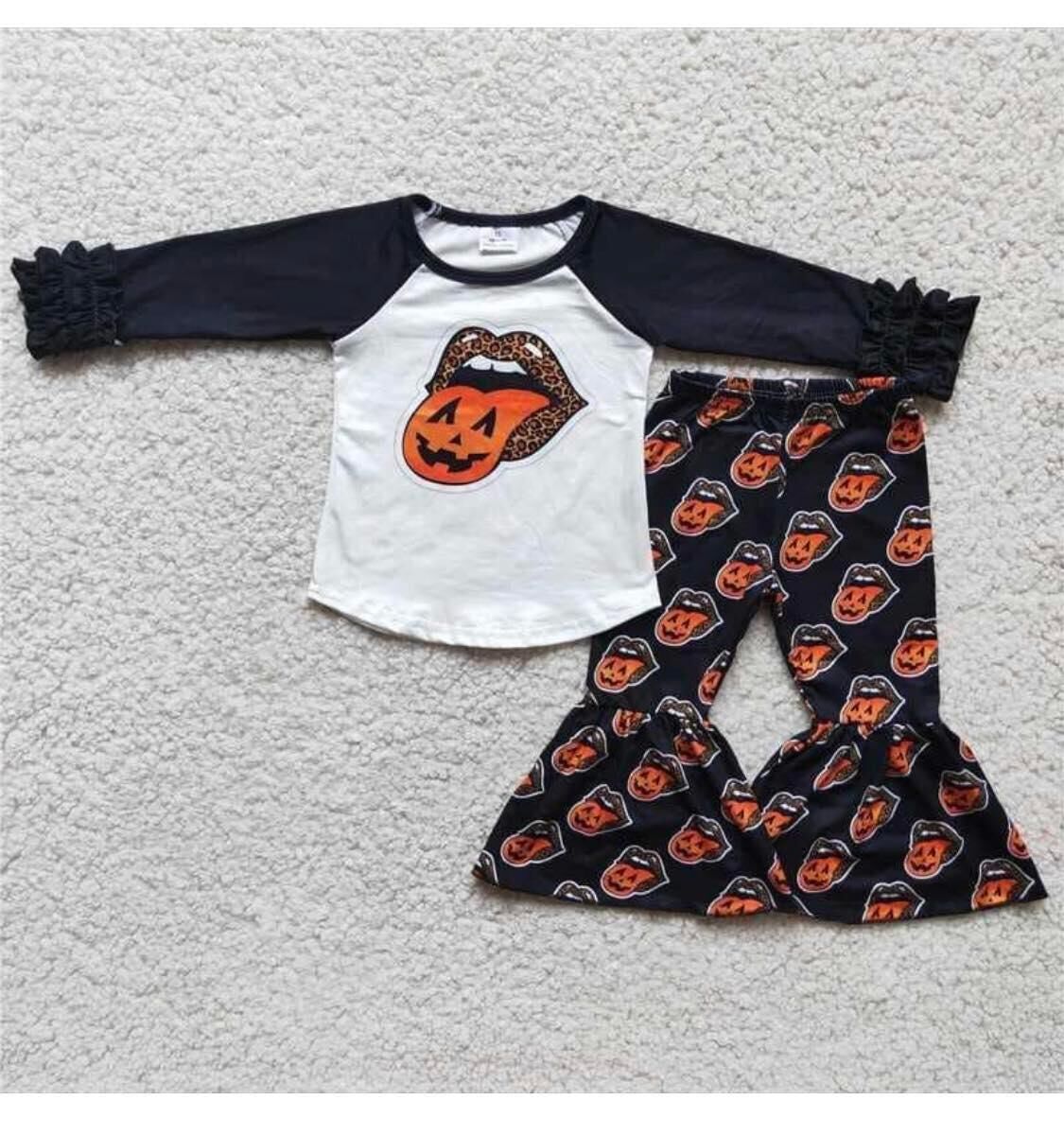 6 B1-4 girls Halloween outfit long sleeve and long pants pumpkin print