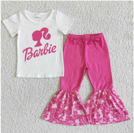 Girls outfit short sleeve long pants set cartoon print
