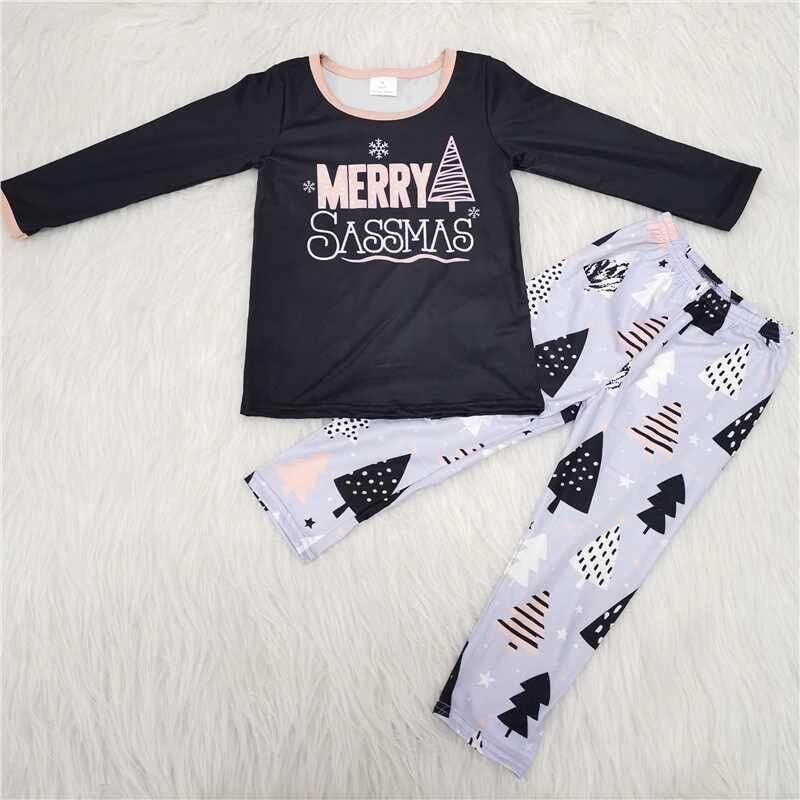 Kids Clothing Girls Christmas Long Sleeve Top With Pants Christmas tree print