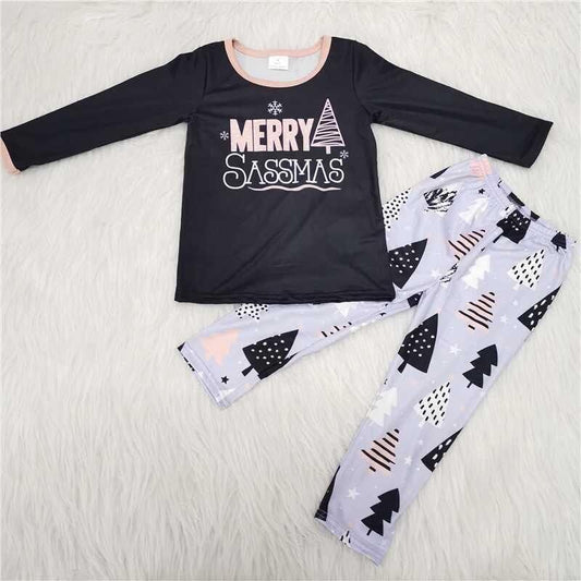 Kids Clothing Girls Christmas Long Sleeve Top With Pants Christmas tree print