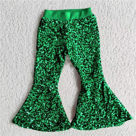 green sequin flare pants