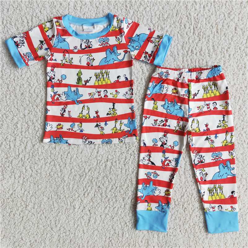 Kids Clothing Boys Short Sleeve Top And Long Pants Pajamas Cartoon Print