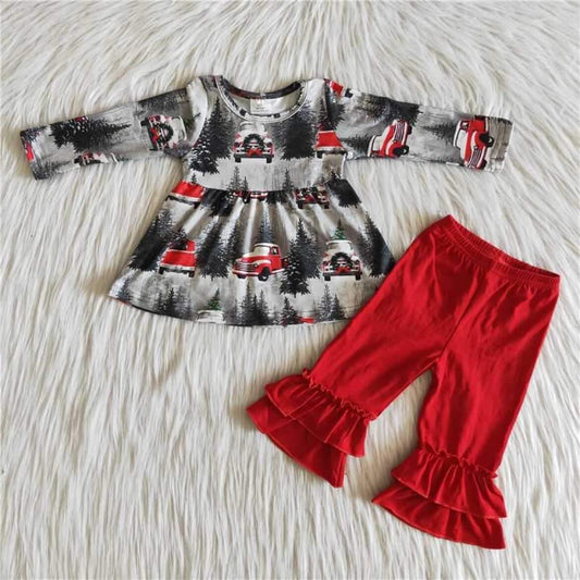 RTS NO MOQ ETA 5/7days Arrived 6 A19-11 girls Christmas outfit long sleeve and long pants cartoon print