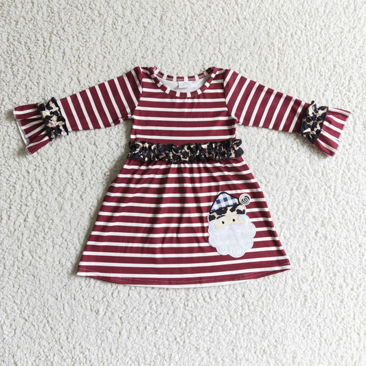 GLD0071 baby christmas clothing long sleeve santa claus print kids dresses for girls milk silk