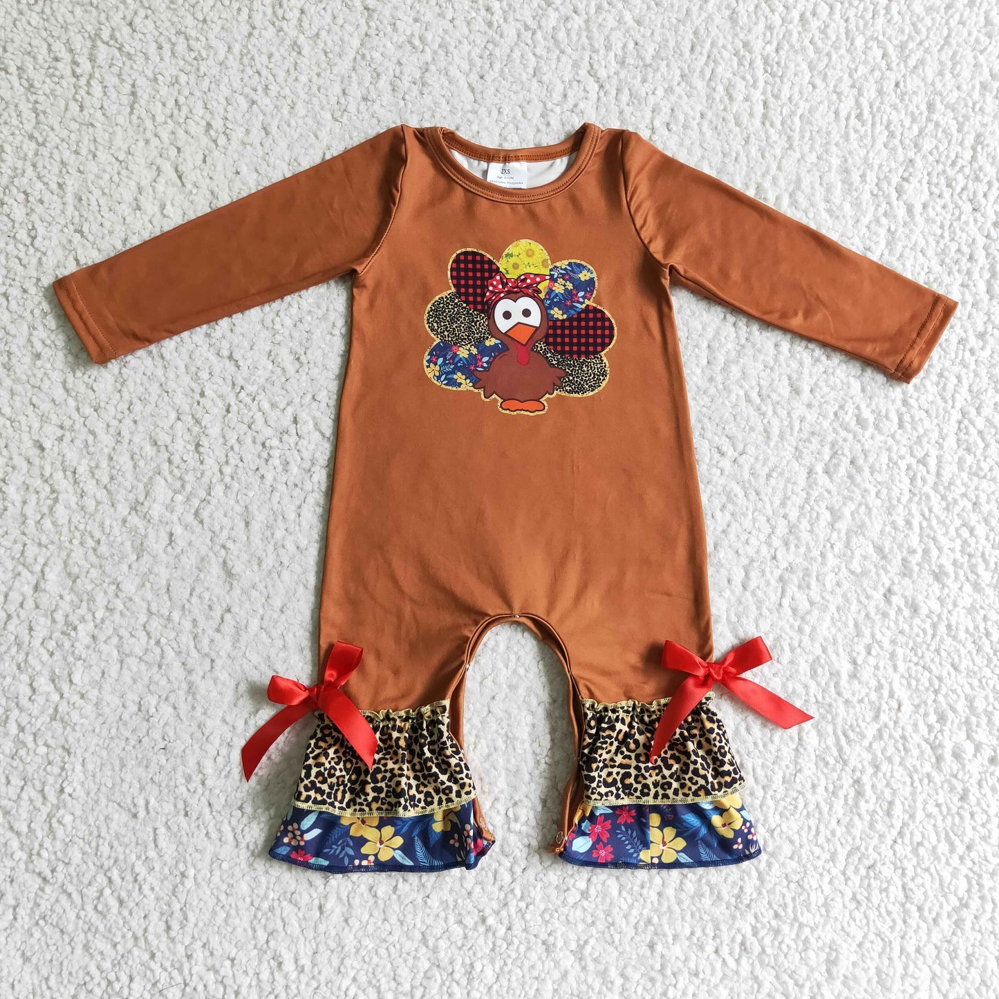 LR0171 baby thanksgiving romper long sleeve long pants girls romper milk silk turkey print