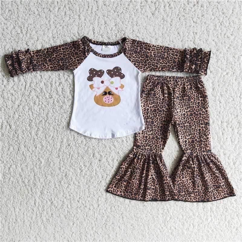 6 C8-31 Girls Outfit Deer Print Trousers Christmas Boutique Set