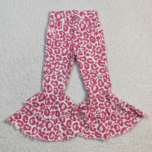 P0044 pink leopard denim long pants