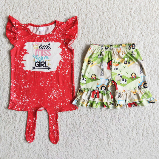 Girls flying sleeve with short pants cartoon print