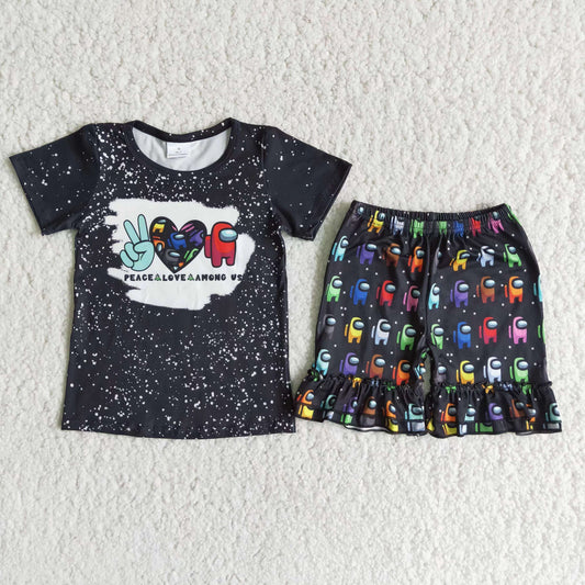 Girls short sleeve with short pants cartoon print