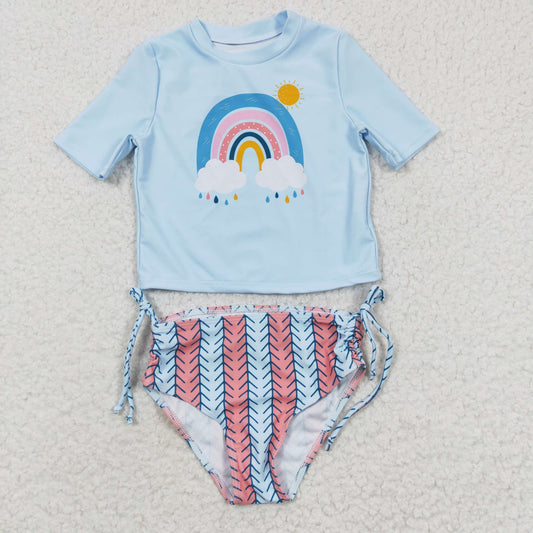 S0115 Rainbow Sun White Short Sleeve Swimsuit Set