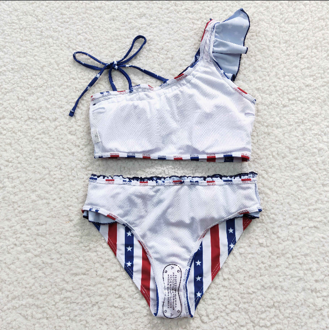 S0042 Girls National Day Stars and Stripes Stripes Swimsuit Set