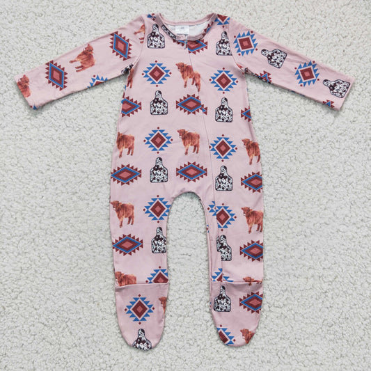 LR0224 Baby Romper Alpine Geometric Pink Long Sleeve Bodysuit