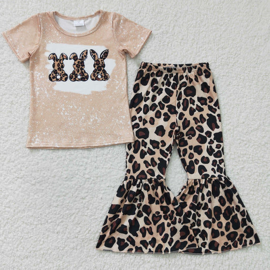 GSPO0245 Girls Leopard Three Rabbit Short Sleeve Trousers Set