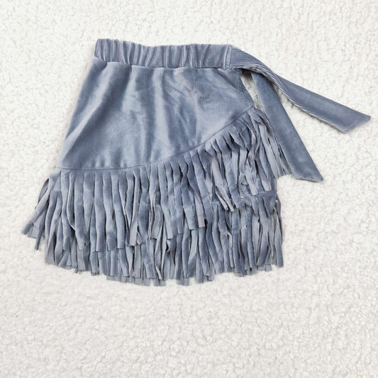 GLK0005 Girls Blue Gold Velvet Fringe Skirt