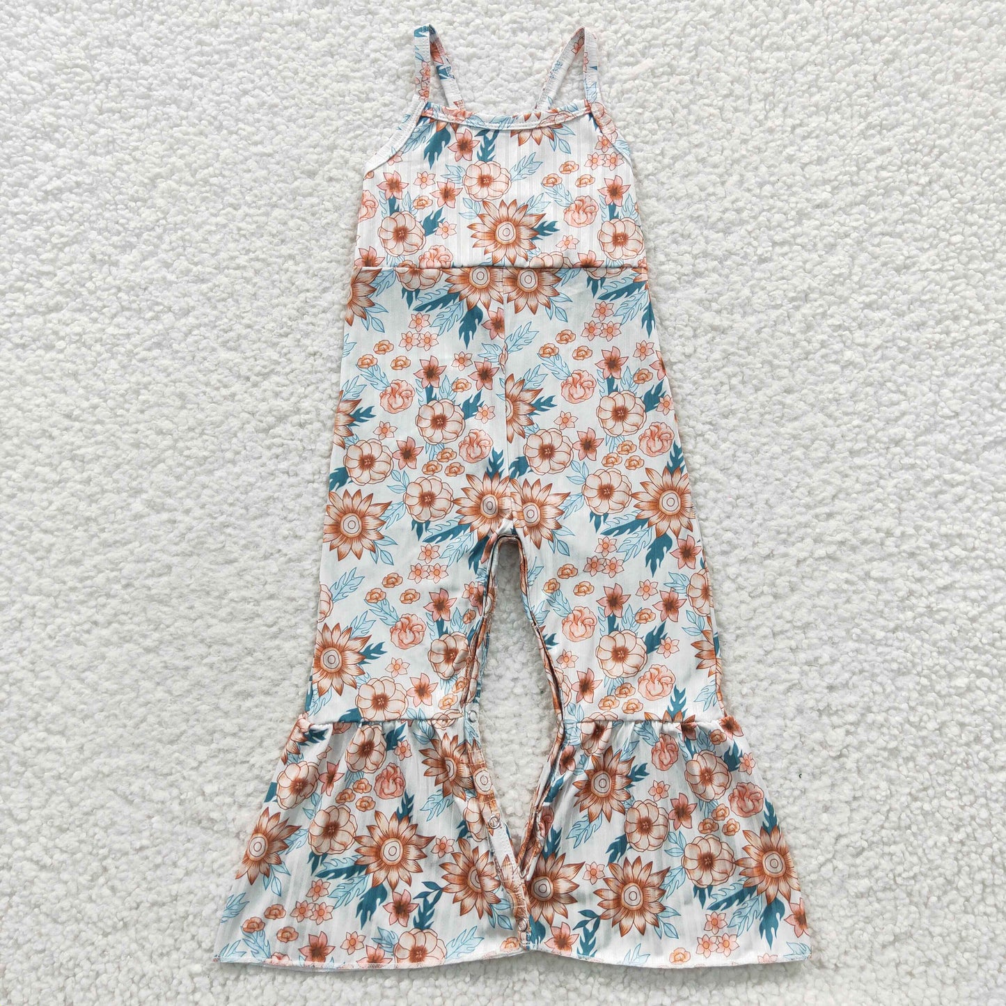 SR0309 ribbed girls' floral suspender jumpsuit