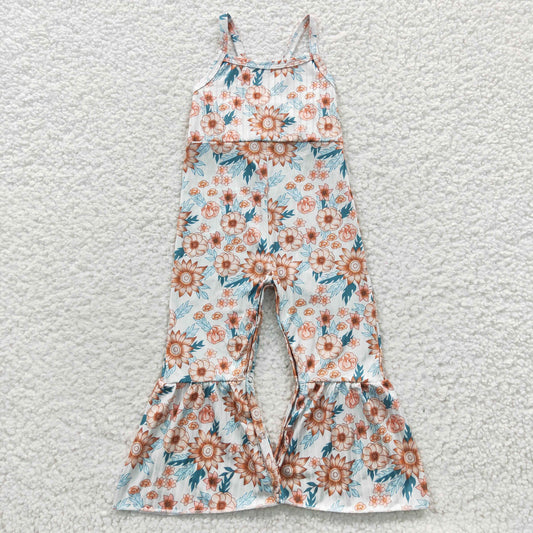 SR0309 ribbed girls' floral suspender jumpsuit