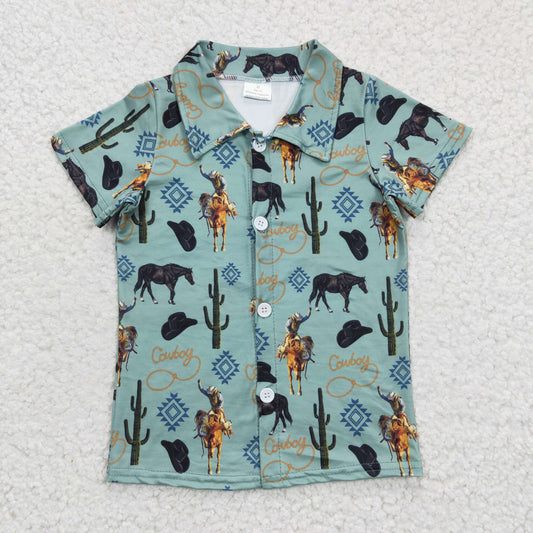 BT0214 Boys cowboy riding cactus short sleeve top