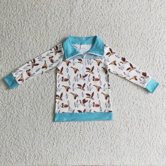 BT0095 boys polo shirt long sleeve top duck print milk silk