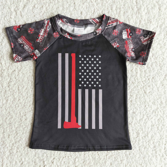 firetrucks flags pattern short sleeve boy top