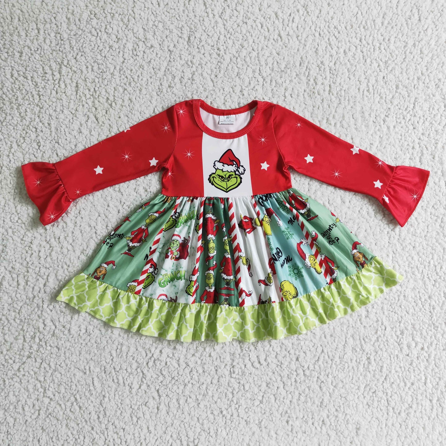 GLD0099 baby clothing long sleeve cartoon print Christmas kids dresses for girls milk silk