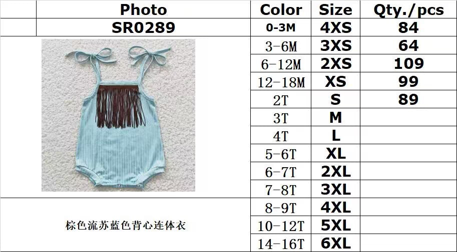 SR0289Brown Fringed Blue Tank Top Bodysuit