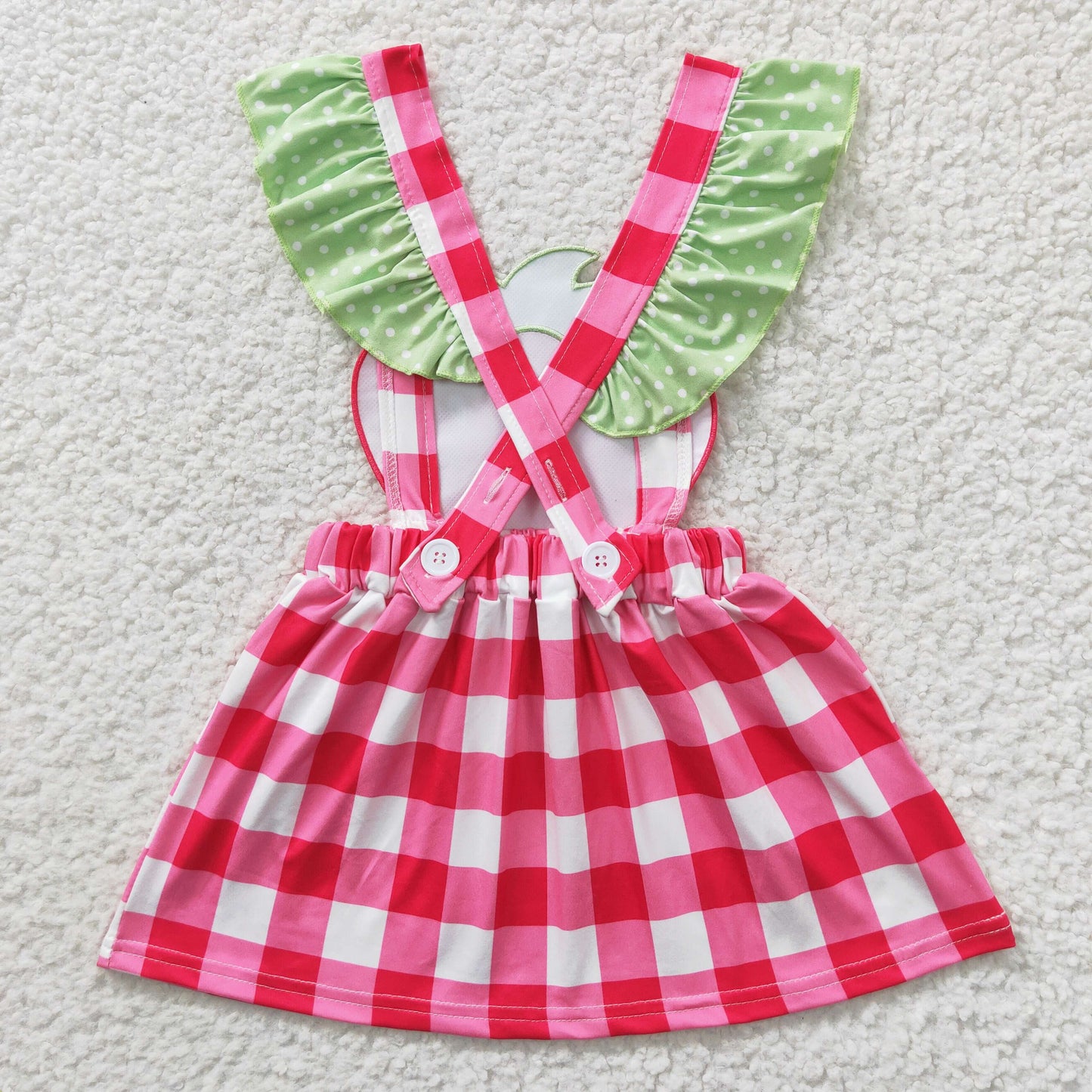 GSD0241  Girls strawberry red plaid vest dress