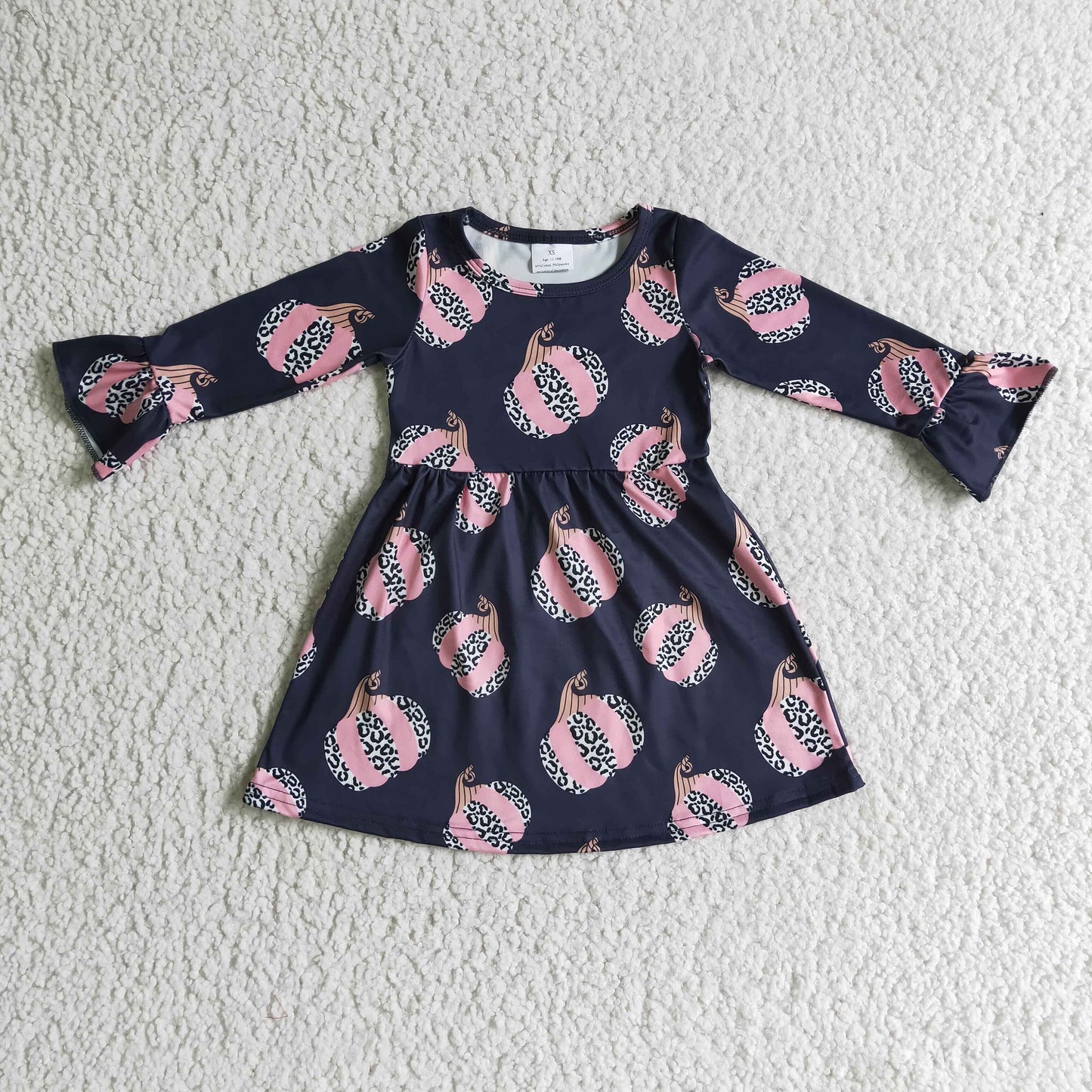 RTS NO MOQ GLD0113 baby Halloween clothing long sleeve dress for girls milk silk pumpkin print