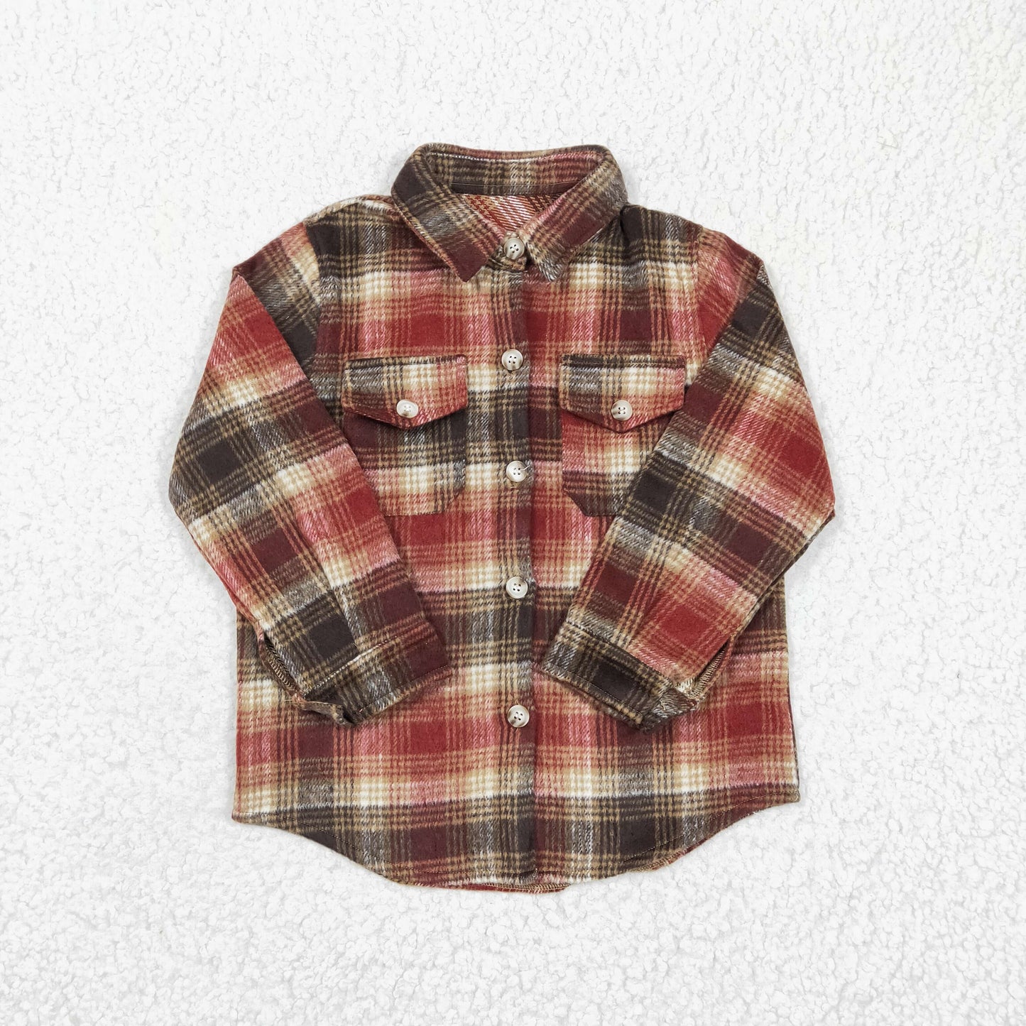 BT0191 Boys Red Brown Plaid Long Sleeve Shirt