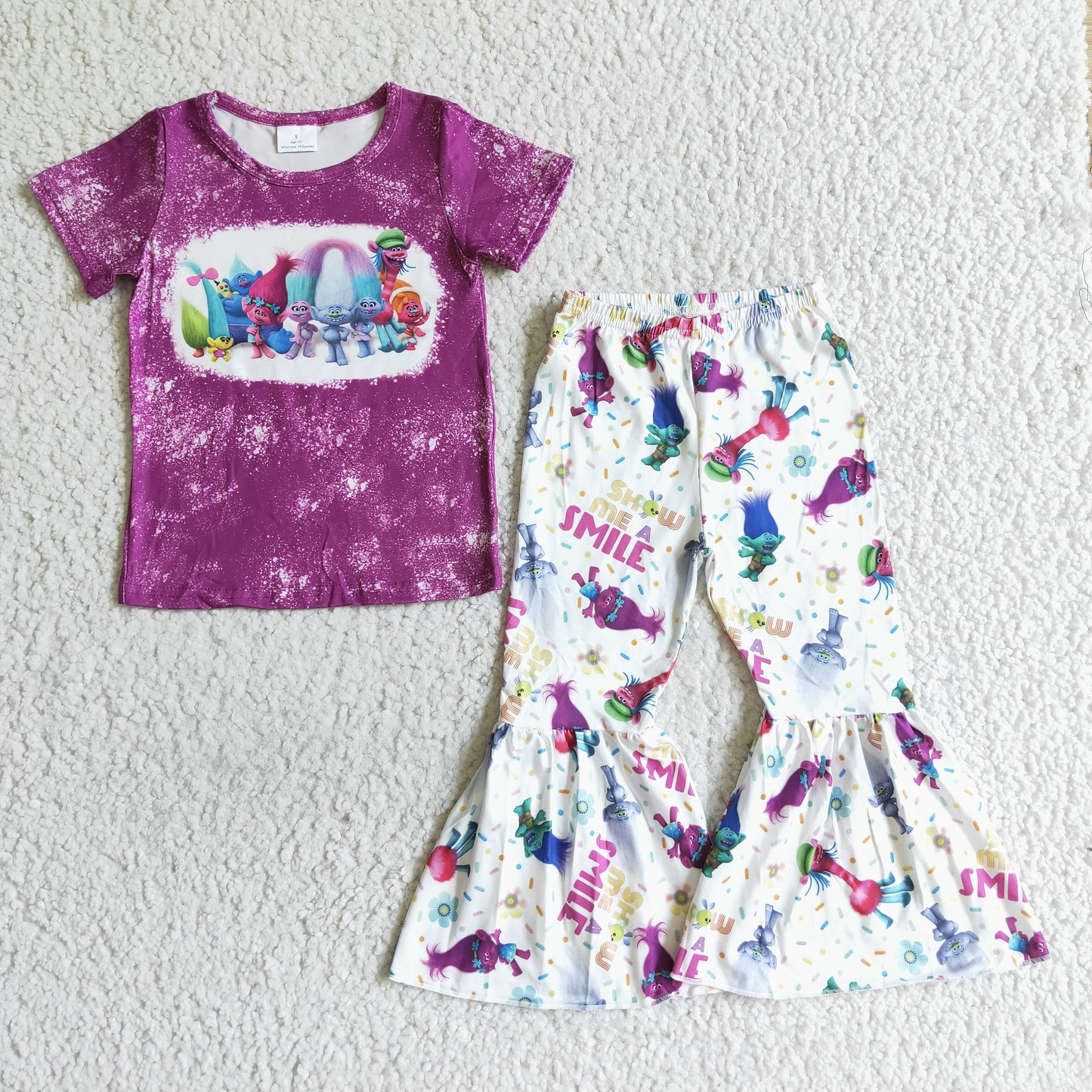 Girls outfit short sleeve long pants set cartoon print