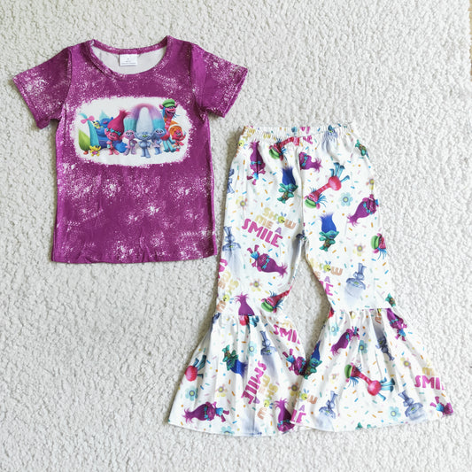 Girls outfit short sleeve long pants set cartoon print