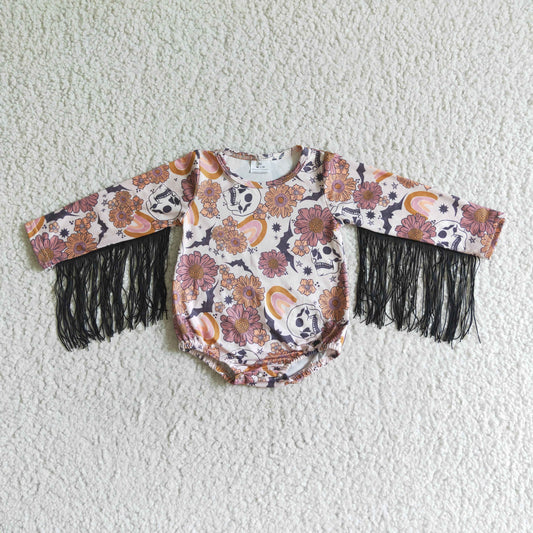 LR0064 baby clothing cartoon print long sleeve tassel bodysuit milk silk baby romper