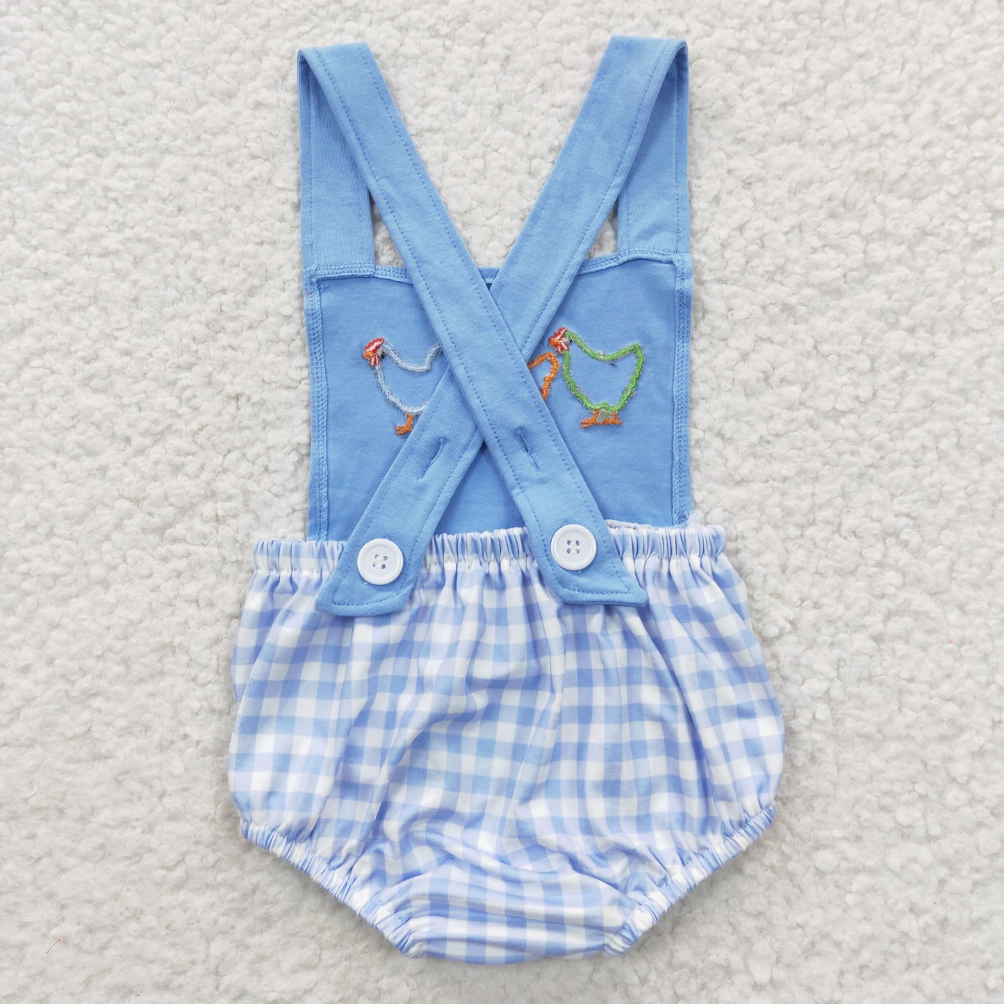 SR0286 Boys Embroidered Rooster Blue Plaid Tank Top Onesie