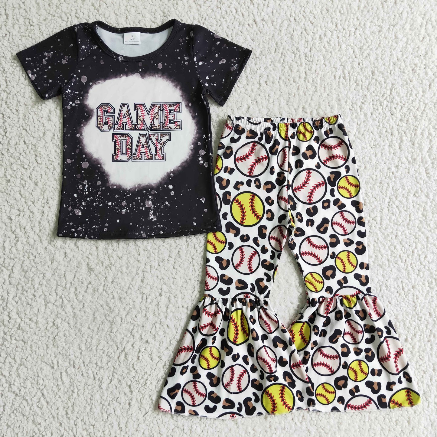 GSPO0214 Kids Clothing Girls Short Sleeve Top And Long Pants Baseball Print