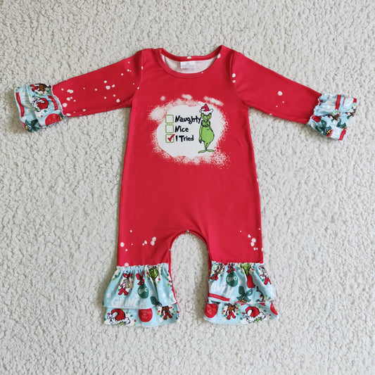 LR0193 baby Christmas romper long sleeve long pants baby girls romper milk silk cartoon print