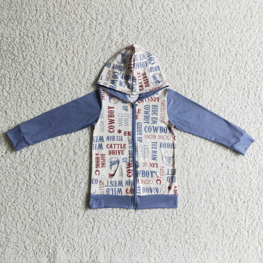 BT0084 boys  long sleeve zipper jacket letter print with a hat