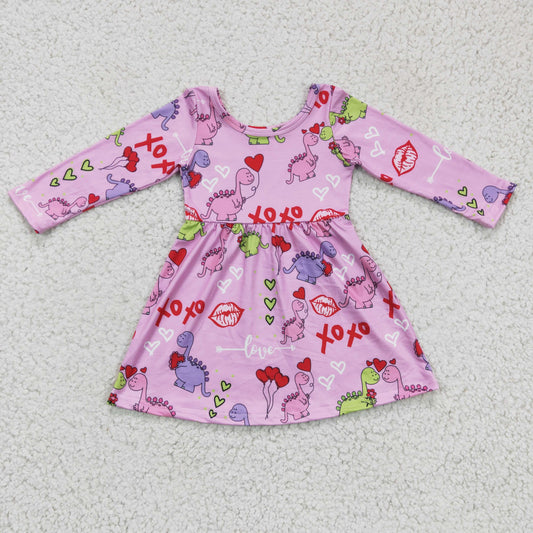 RTS NO MOQ ETA 5/7days Arrived GLD0169 Valentine's Day baby clothing long sleeve kids dresses for girls milk silk cartoon print