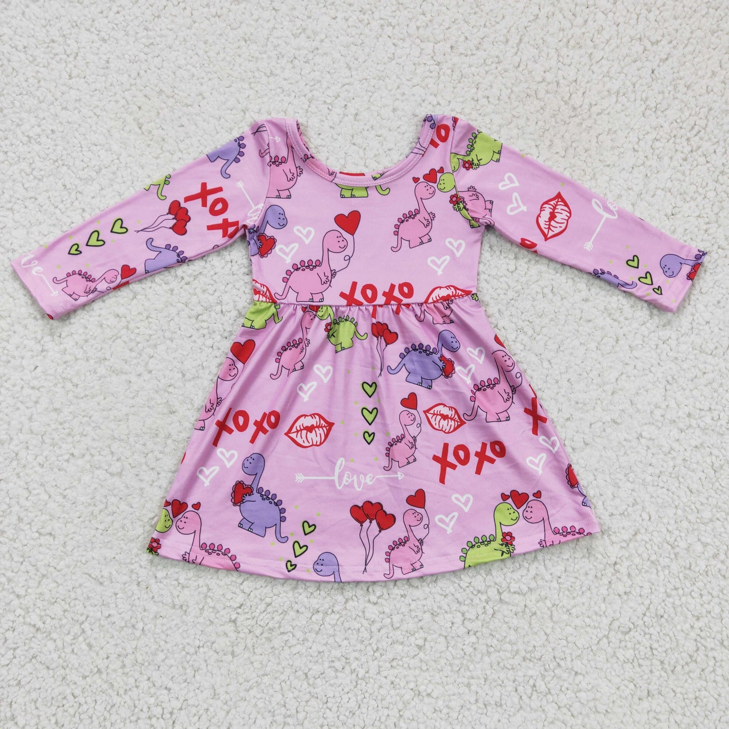 GLD0169 Valentine's Day baby clothing long sleeve kids dresses for girls milk silk cartoon print