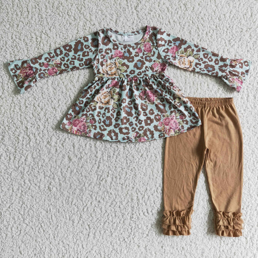 RTS NO MOQ（In Stock) 6 A6-28 girls outfit long sleeve and long pants Leopard print