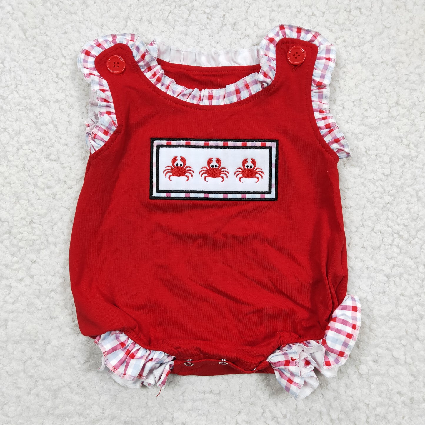 SR0156 Girls Embroidered Crab Red Tank Top Onesie