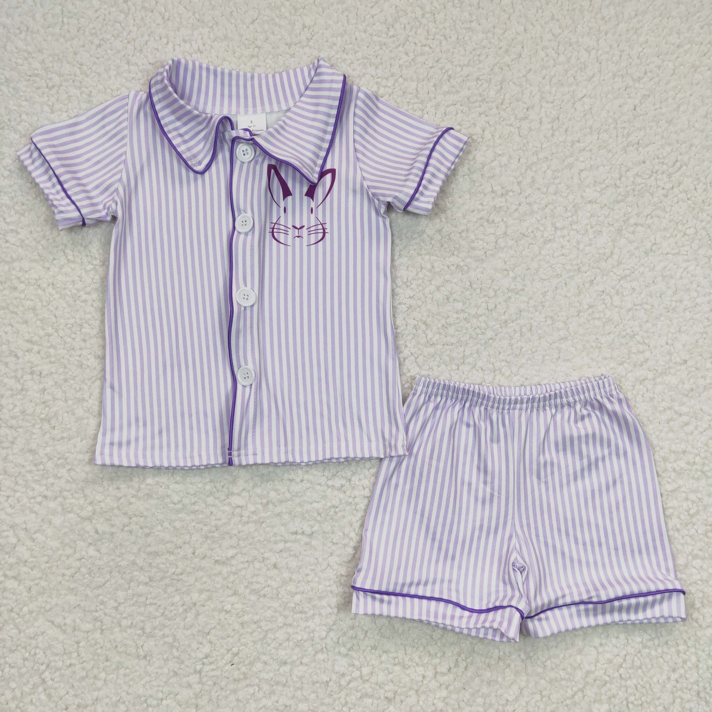 BSSO0105 Boys Rabbit Purple Stripe Short Sleeve Shorts Set