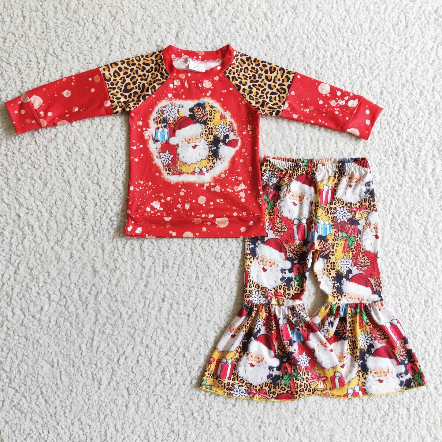 RTS NO MOQ（In Stock ) GLP0323 Girls Outfit Santa Claus Print Trousers Christmas Boutique Set