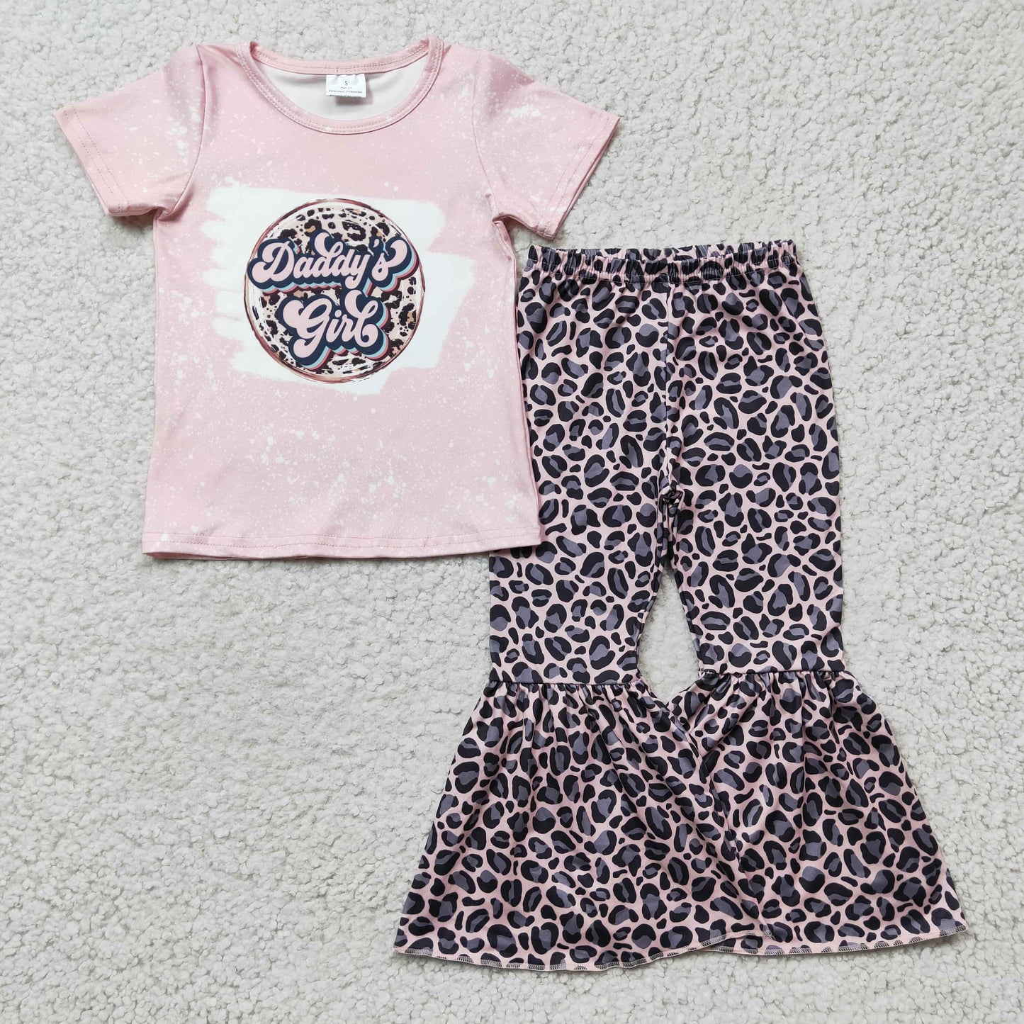 GSPO0219 Kids Clothing Girls Short Sleeve Top And Long Pants Leopard Print