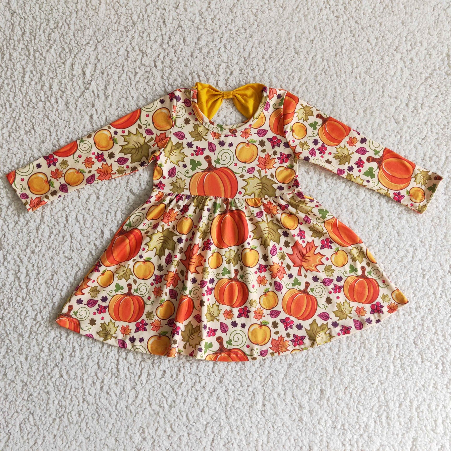 RTS NO MOQ（In Stock ) GLD0055  girls halloween dress pumpkin print long sleeve dress