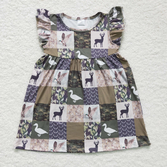 rts no moq GSD0152 baby girls dress over knee cartoon print clothes flying sleeve
