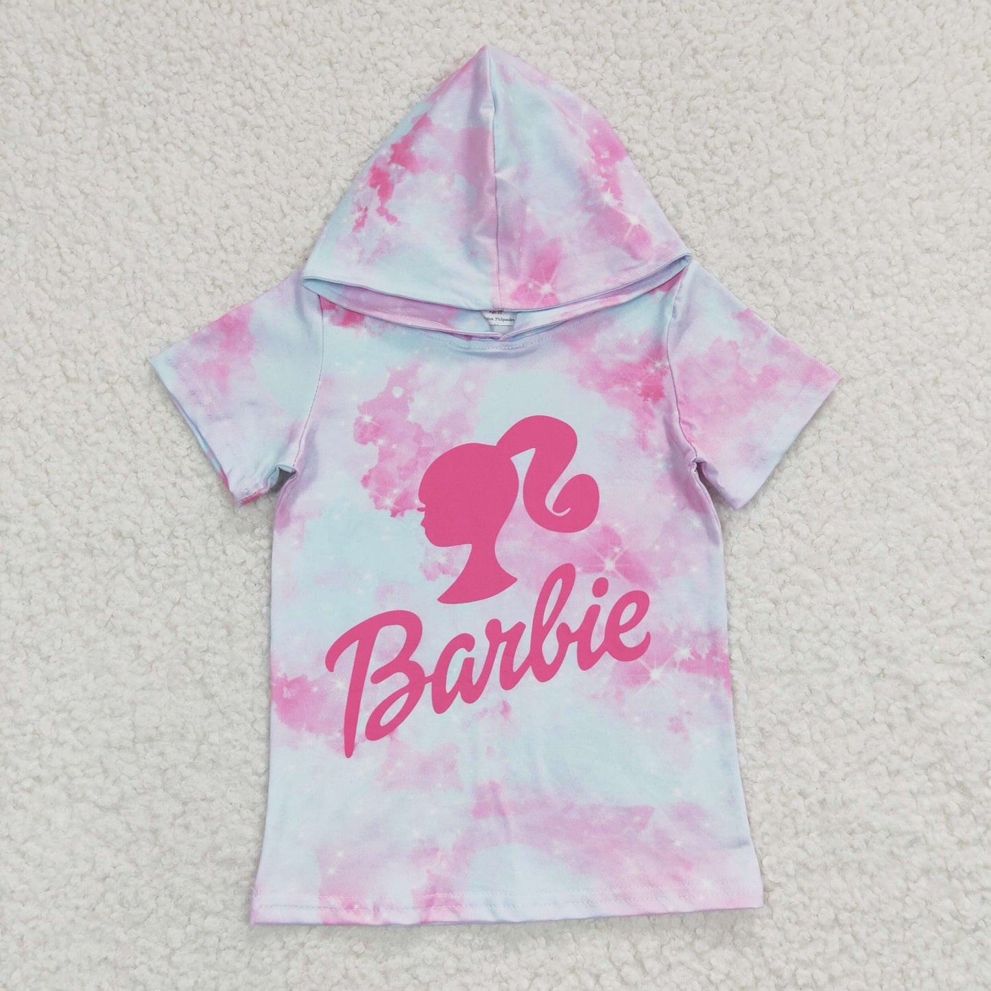 GT0153 Girls Barbie pink hooded short-sleeved top